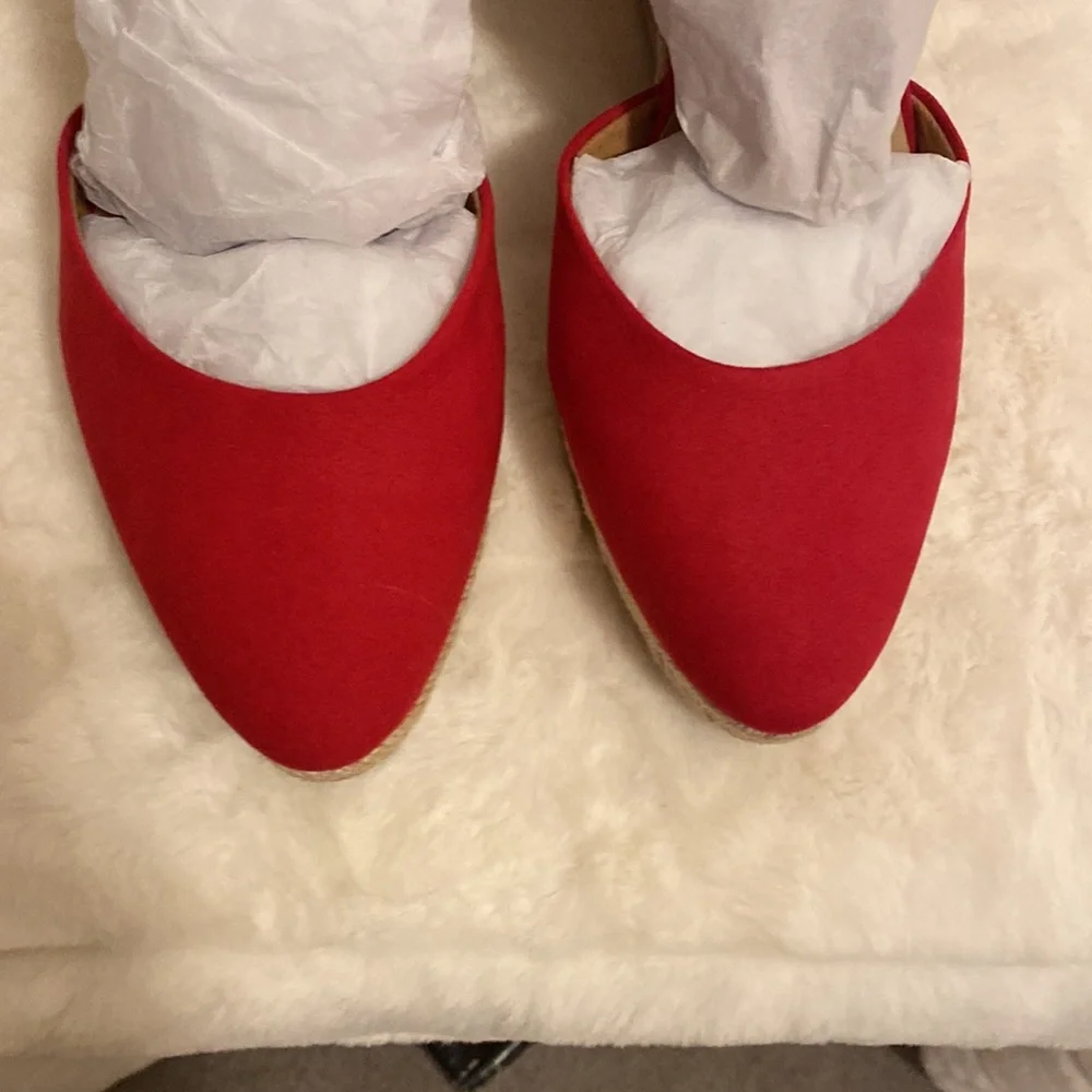 Crown & Ivy Espadrilles New in Box Sz 7.5 Espadrille Wedge Pink Red - Picture 8 of 14